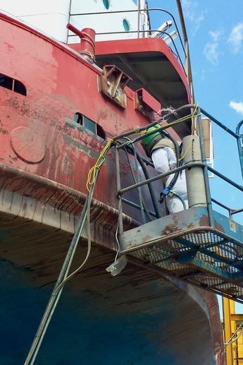 Commercial fleet truck undergoing restoration service